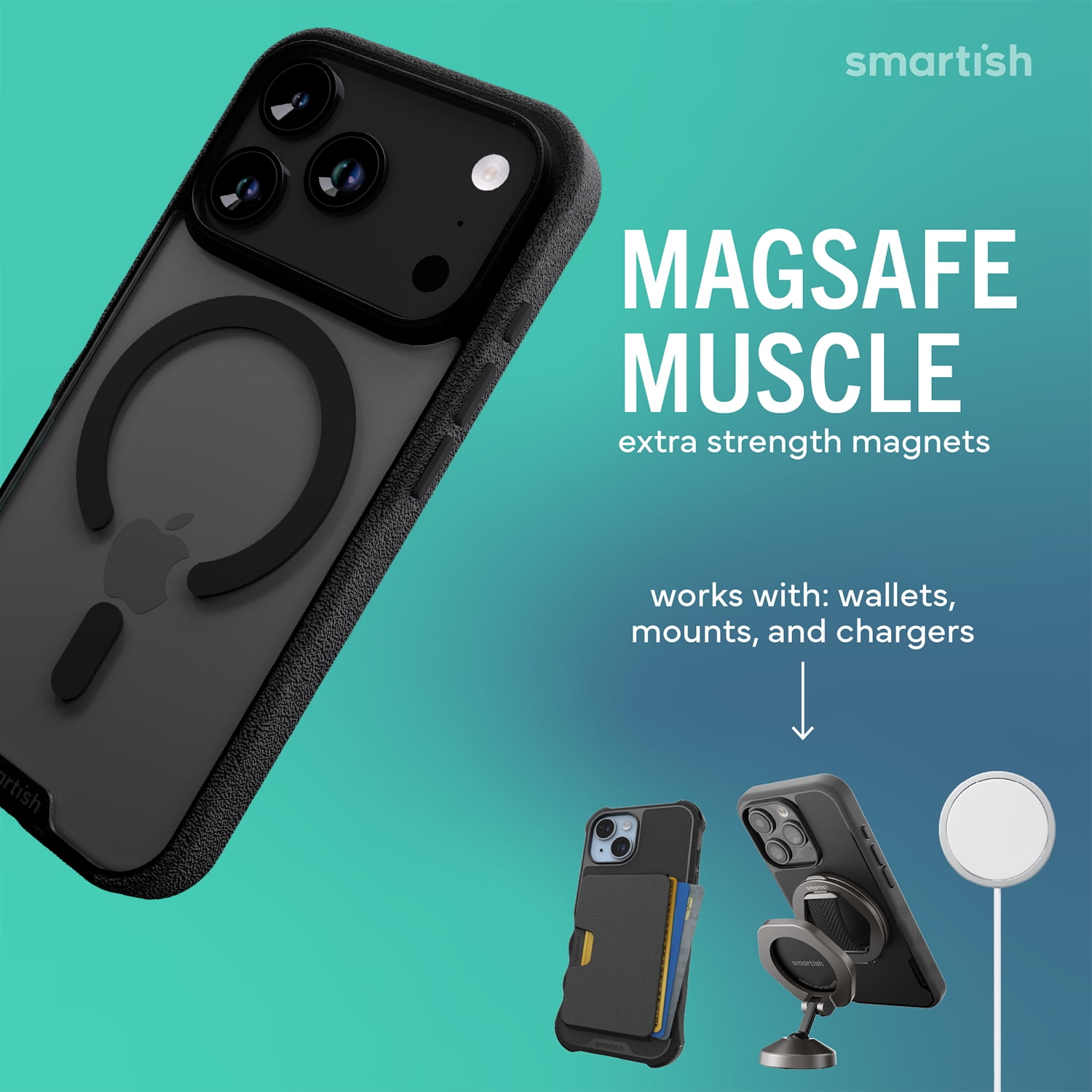 Smartish® iPhone 17 Pro MagSafe Clear Case - Gripmunk Magnetic Slim Case [Lightweight + Protective] Anti-Yellowing Thin Grip Clear Cover for Apple iPhone 17 Pro - Clearly Black