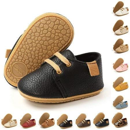 Baby Boys Girls Moccasins Oxford Sneakers PU Leather Rubber Sole Infant Loafers Anti-Slip Toddler First Walkers Crib Dress Shoes