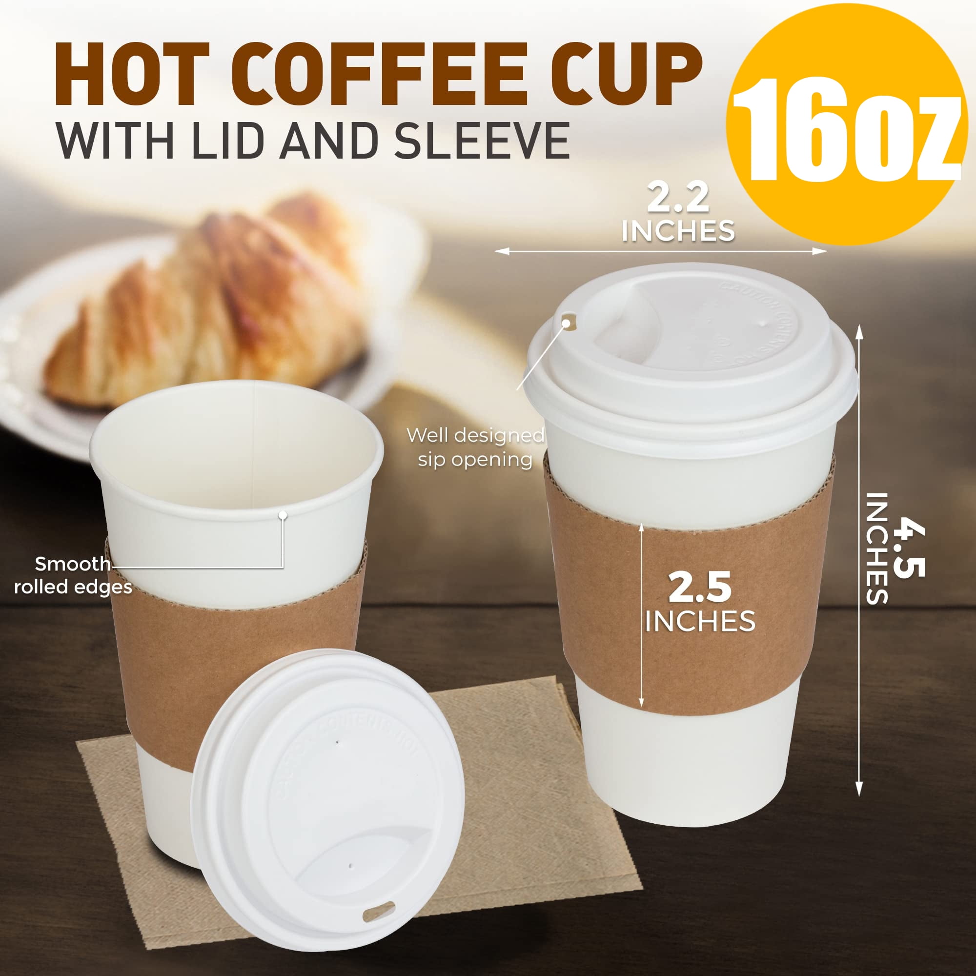 KPX 100 Pack 16 oz Coffee Cups, Disposable Coffee Cups with Lids and  Sleeves To Go Coffee Cups Reusable for Hot & Cold Drinks 