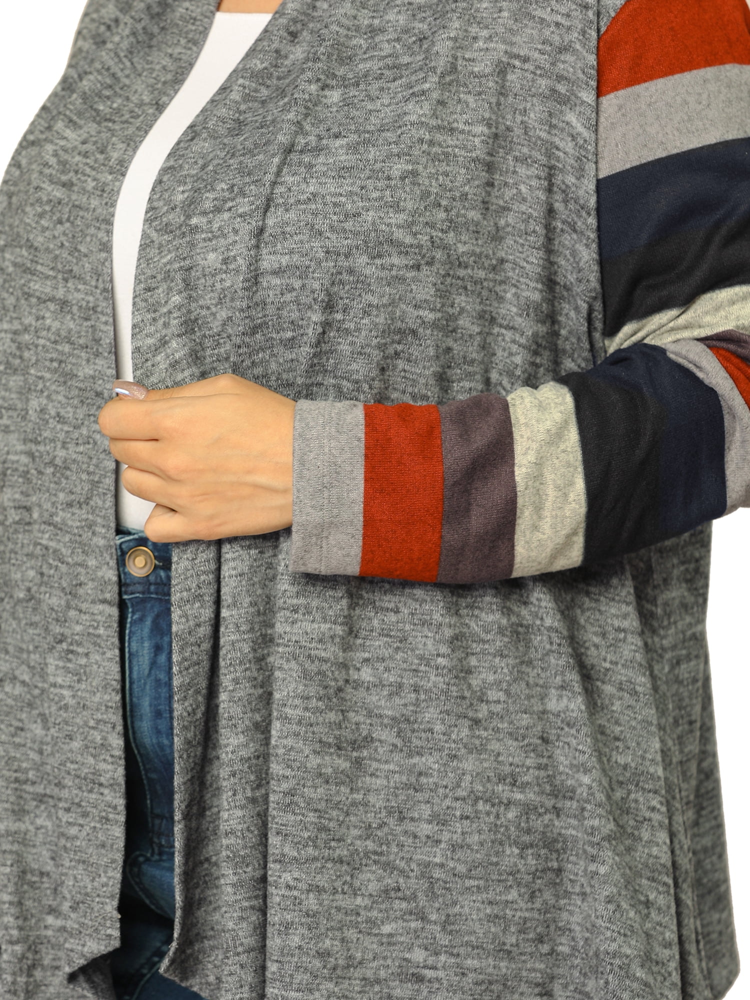 DARING DIVA Plus Size Striped Open Front Knit Cardigan Sweaters Shrugs 2X Gray