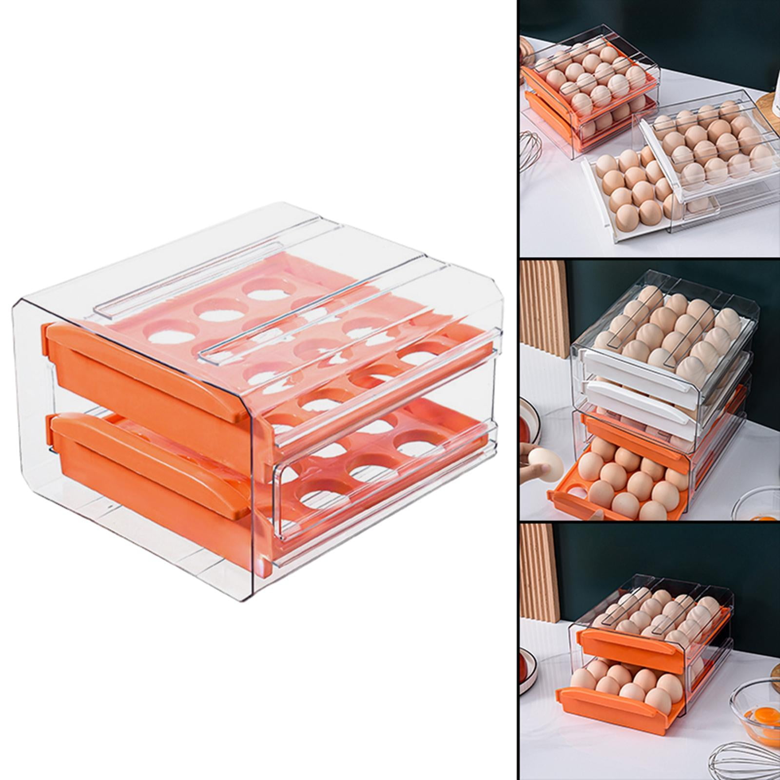 Fiocias Transparent 32 Lattice Egg Drawer Fridge Organizer Space Saver Refrigerator Egg Orange