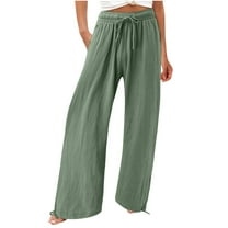 BXINGOHAI Fashion Womens Plus Size Palazzo Pants Wide Leg High Waist Pant Casual Drawstring Pants 2025 Outdoor Travel Vacation Outfits Green,M