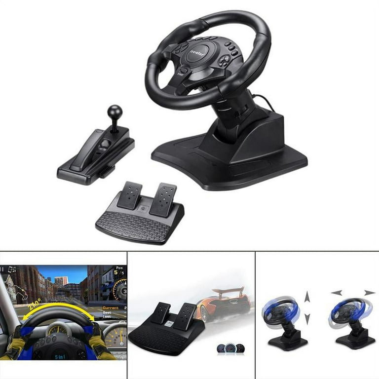 Game Racing Wheel, PC Vibration Gaming Wheel and Pedals Set, Universal USB  270 Degree, Steering Wheel Compatible for PS3