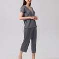 thumbnail image 5 of cfhntfmh Sleep Sets for Women Comfy Short Sleeve Lace V Neck Basic Tops Soft Stretch Capri Pants 2 Piece Pajama Sets Sleepwear, 5 of 7