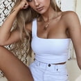 thumbnail image 2 of Outfmvch crop tops for women Ladies Single Shoulder Crop Sport Bra Slim Camis Tank Vest womens tops tank top for women crop tops White, 2 of 9