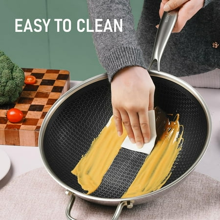 Hybrid 12-Inch Wok with Steamer Nonstick Stainless Steel Pan Stay-Cool Handle PFOA Induction Safe