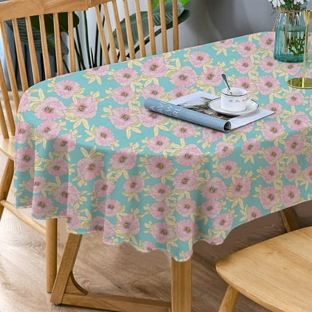 

Xsinufn Pink Oval Tablecloth Floral Oval Tablecloth Pink Flowers Print Table Cloth Spring Summer Waterproof Wrinkle Free Tablecloth for Oval Tables 60 X 84 Inch
