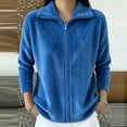 thumbnail image 2 of Women's Soft Fleece Zip Up Jacket Stand Collar Long Sleeve Casual Warm Coat Loose Lightweight Fall Winter Casual Outerwear with Pocket Blue, 2 of 5