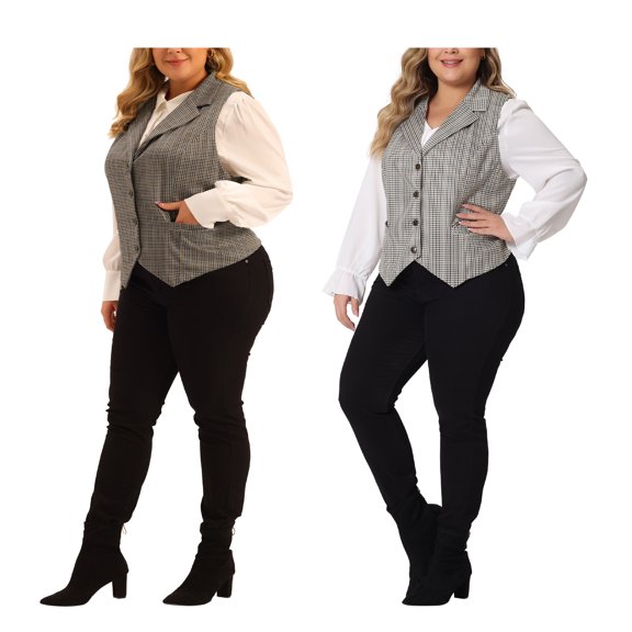 Agnes Orinda Women's Plus Size Waistcoat Vest Vintage Vest Button Steampunk Two Piece Jacquard Jacket 1X Brown/Black Brown