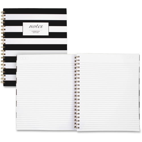 Cambridge Hardcover Wirebound Notebook 160 Pages - Twin Wirebound - Both Side Ruling Surface - Ruled - 11' x 8 7/8' - Black & White Cover Stripe - Hard Cover, Dual Sided - 1Each