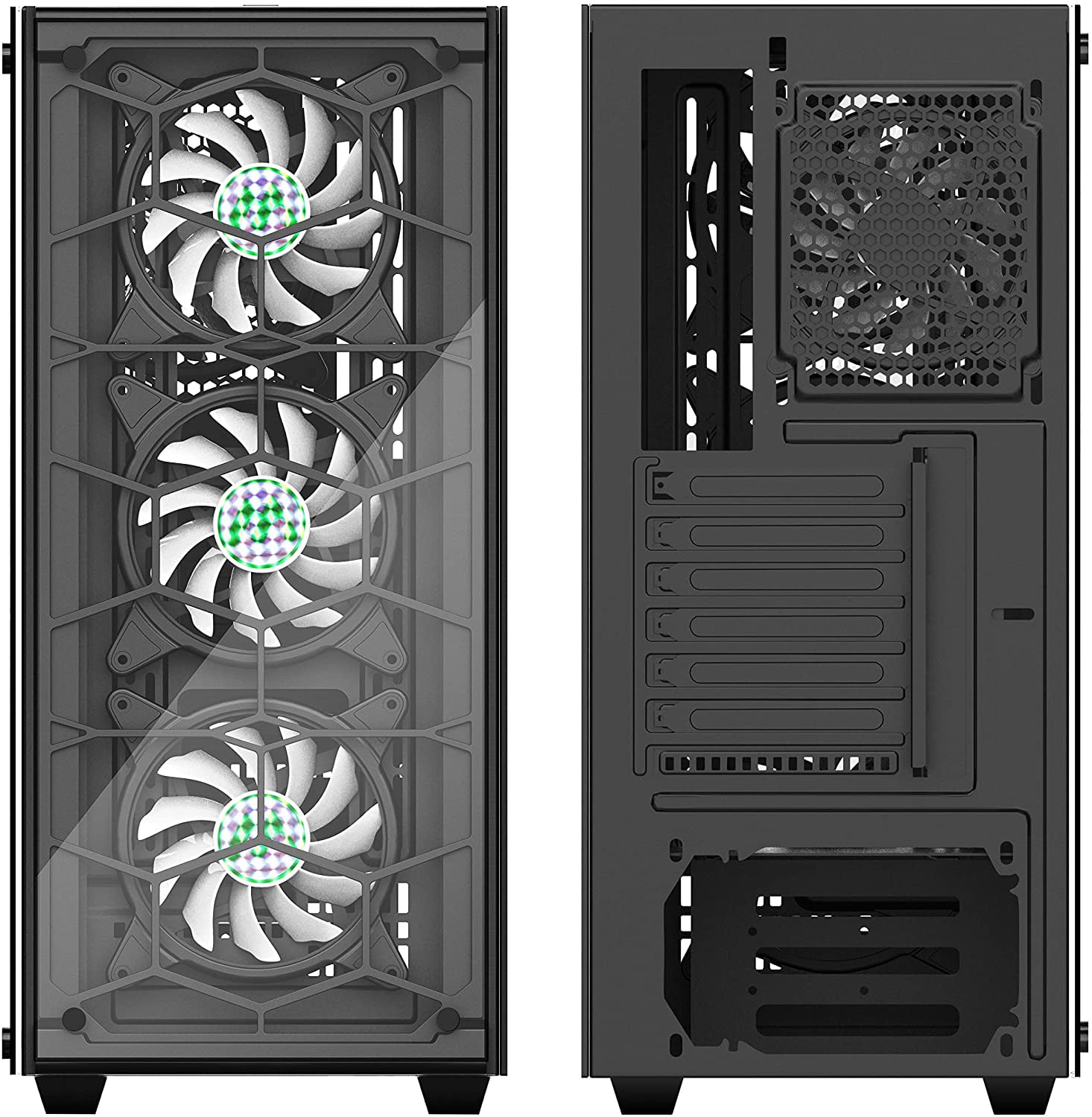MUSETEX Phantom Black ATX Mid-Tower Case, 6 RGB Fans USB3.0 2 Tempered Glass Panels, Gaming PC Case Computer Chassis (907-N6)