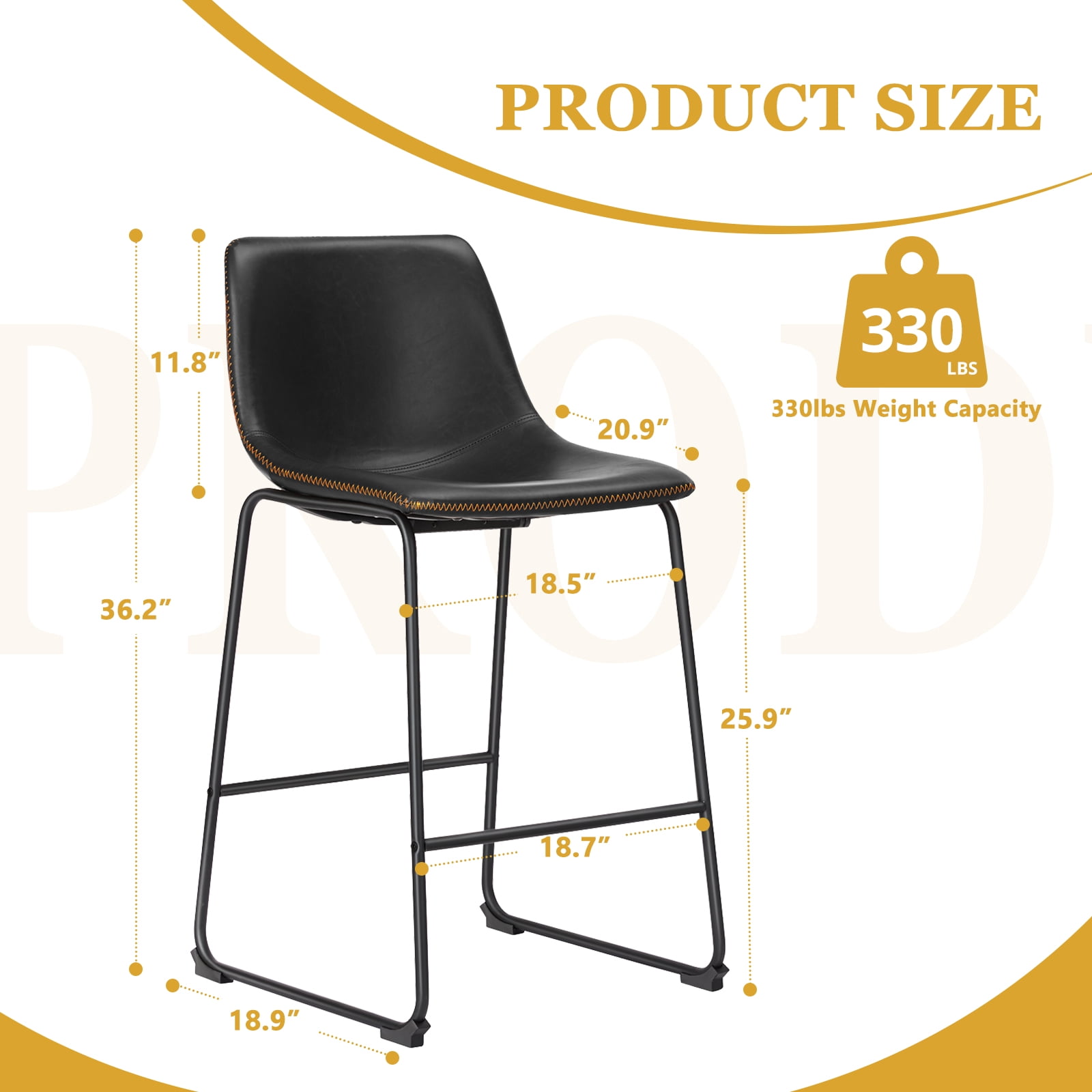 6-Pack Indoor Counter Bar Stools, Modern Metal Faux Leather Barstools, Brown, 26 inch