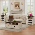 thumbnail image 3 of Farmhouse End Table with Charging Station, Nightstand with 2 Drawers & Open Storage,Sofa Side Table with Mesh Drawers, Design Bedside Table for Living Room, Bedroom, White, 3 of 7