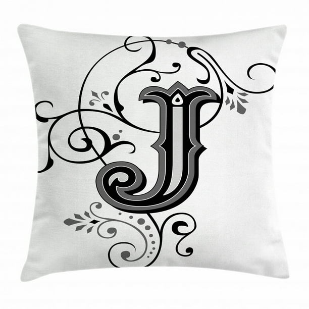 Letter J Throw Pillow Cushion Cover, Shabby Chic Classic Written