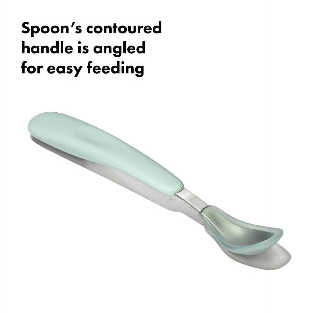 OXO Tot Baby Feeding Spoon 2 Piece Set with Soft Silicone for 6+ Months, Opal and Dusk