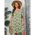 thumbnail image 3 of SHOWMALL Women's Plus Summer Dresses Short Sleeves Casual Midi Dress with Pockets 4X Green Roses, 3 of 11