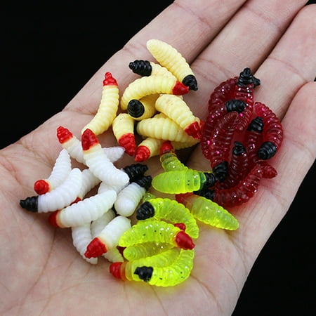 Kuorak 50Pcs Artificial Lure Worm Shape Lifelike PVC Eco-friendly Soft Fish Lure for Freshwater