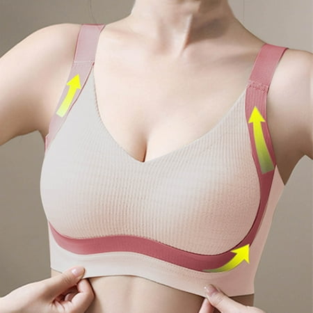 REORIAFEE Women Bras Plus Size Gathered Together Wireless Bras Striped Brassiere Breathable Spaghetti Straps Comfy Corset Underwear Classic Comfortable Support Lingerie Pink XXXXXL