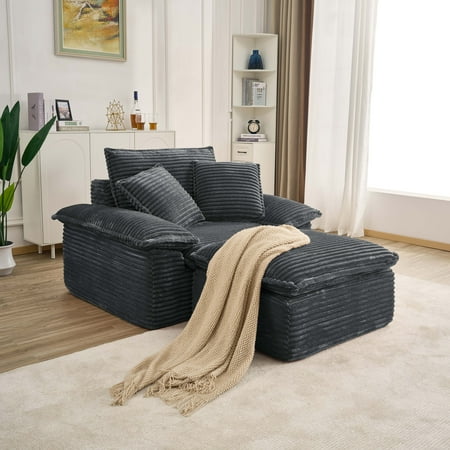 Miniyam 63" x 47" Oversized Chaise Lounge Chair Indoor with Thick-Cushioned Ottoman, Cloud-Like Comfort, No Assembly Required, Grey