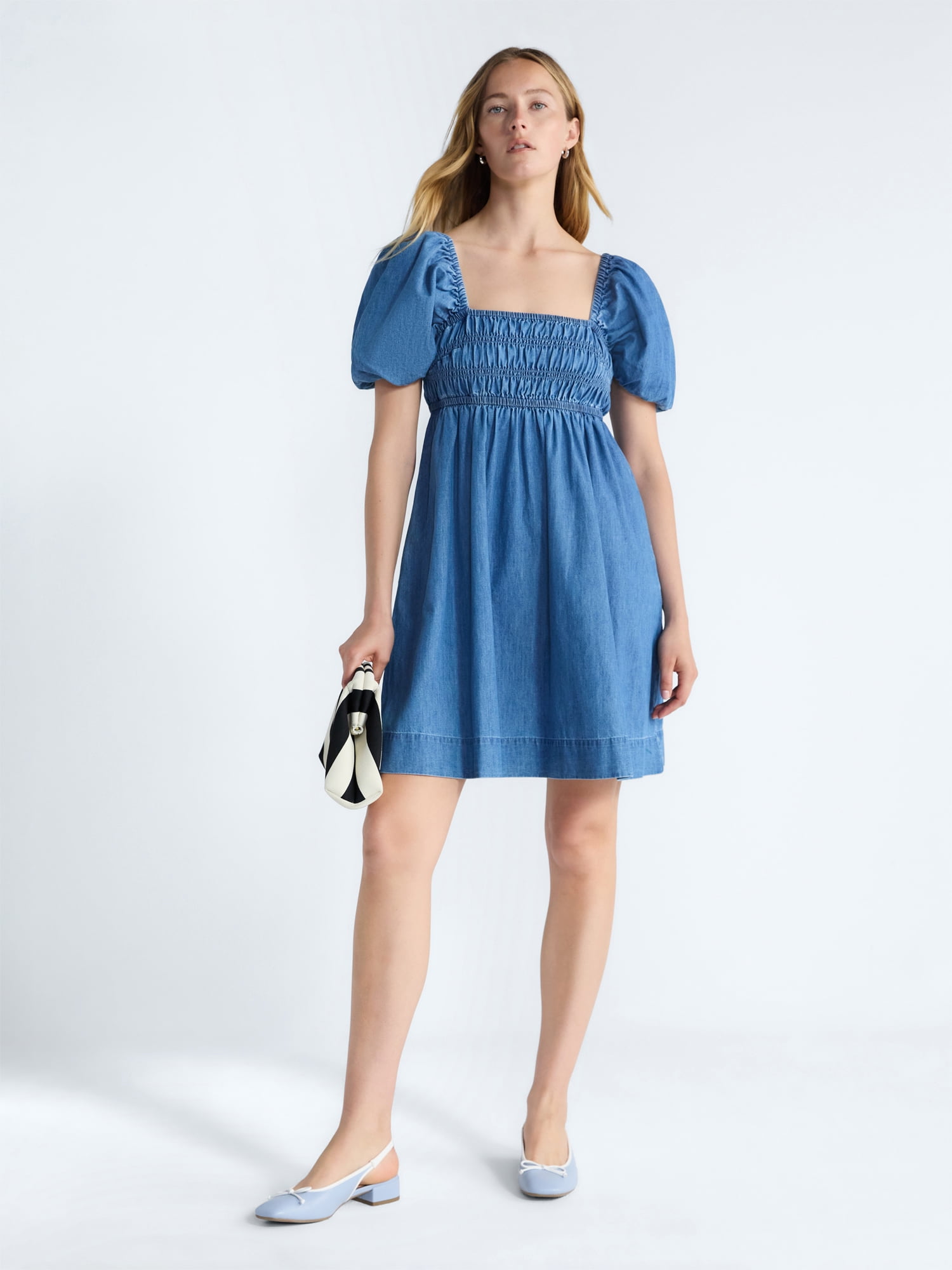 Free Assembly Women's and Women's Plus Puff Sleeve Peasant Mini Dress, Sizes XS to 4X