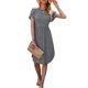 thumbnail image 1 of VISgogo Vestido casual para mujer Cuello redondo Split Manga corta Cintura alta Dobladillo curvo Vestidos de color sólido VISgogo moda, 1 of 5