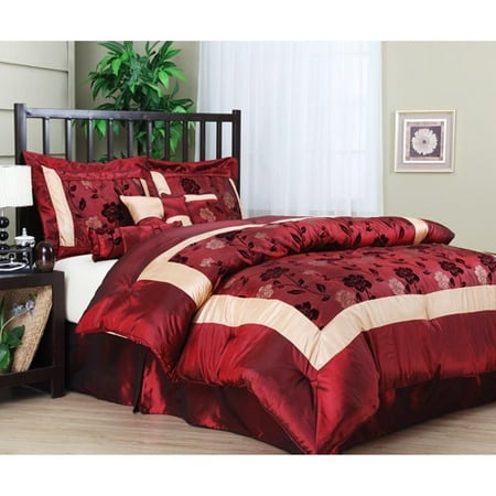 comforter floral queen bedding burgundy piece angela king gold beige sets pattern merlot bed bedspread comforters walmart flock 7pc cal