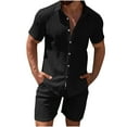 thumbnail image 2 of VBTAPA Men's 2 Piece Casual Outfits Cable Knit Button Down Shirt and Shorts Set Summer Beach Party Suits Black XL, 2 of 5