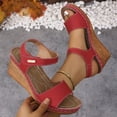 thumbnail image 4 of Platform Sandals Women Cork Slingback Wedges Open Toe Heels Comfortable Arch Support Summer Beach Orthopedic Shoes Red Size 6.5, 4 of 6