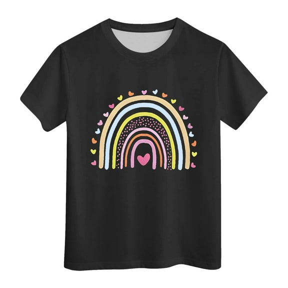 Girls Shirts Size 6 Girls Short Sleeve T Shirts Kids Summer Tops Crewneck Tees 3 13 Years Black, 4-5 Years