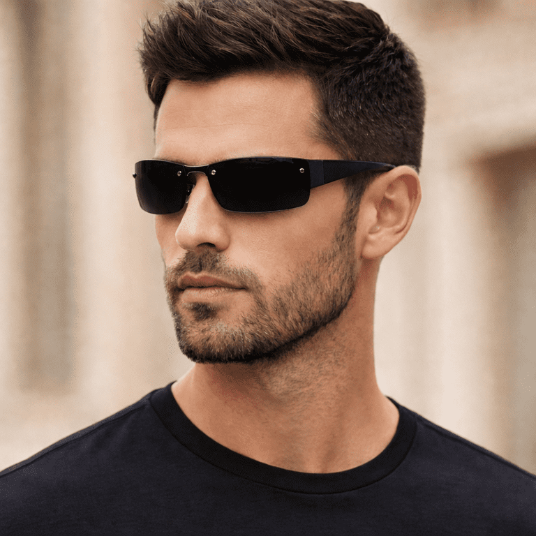 Black Rimless Sunglasses - Classic Style Half-Rim-Rimless-Style-  main image 2