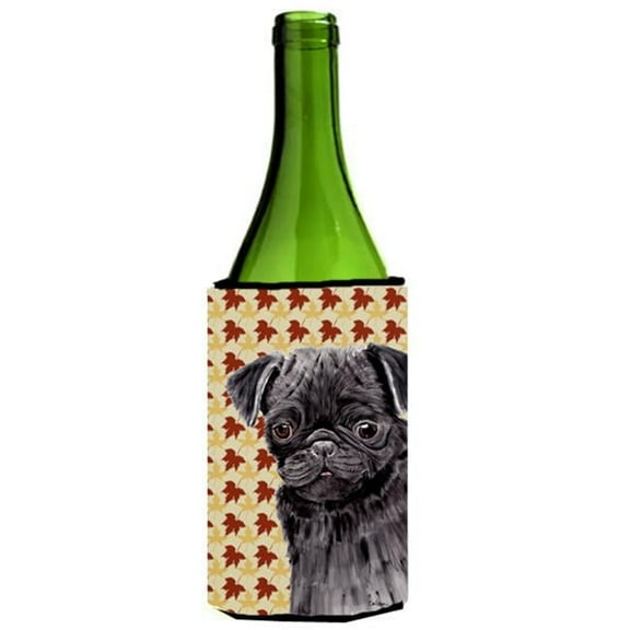Pug Black Fall Leaves Portrait Wine Bottle Hugger - 24 oz.