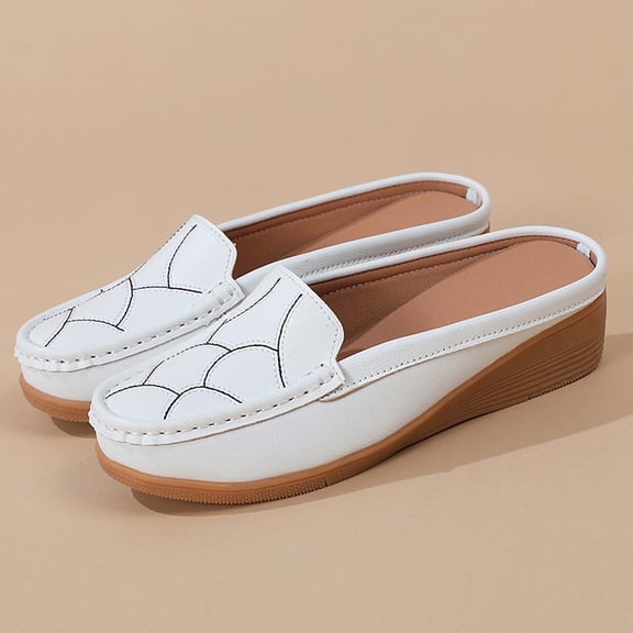 Xucatan Women's Embroidered Mule Slippers with Low Wedge Heel, Round Toe Backless Slip On Flats with Cushioned Insole, Soft Comfortable Walking Shoes for Indoor and Outdoor Wear Gift