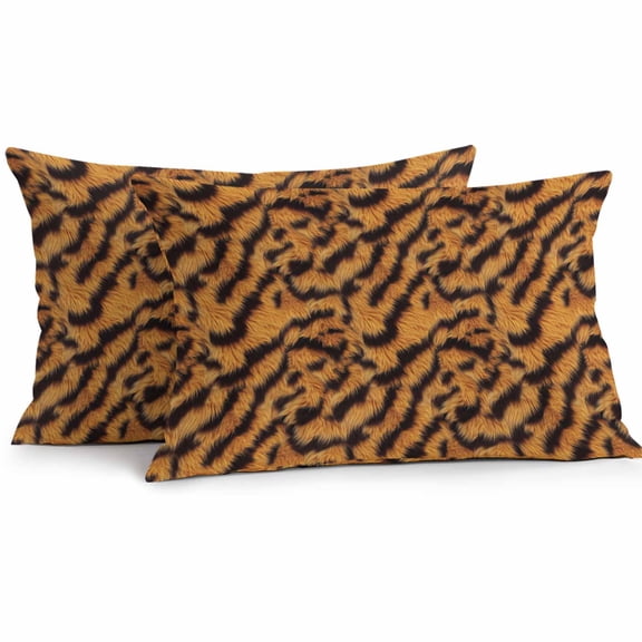 Lumbar Pillow Covers 20x12 Inch Set of 2, Black Orange Waterproof Outdoor Pillow Covers, Vintage Abstract Tiger Stripes Fur Patterned Decorative Cushion Pillowcases for Couch, Sofa, Bed, Patio