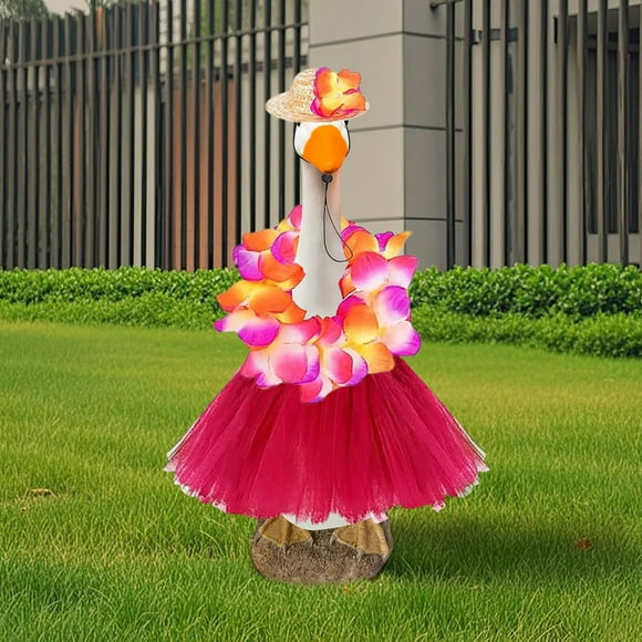 YoGold Hawaiian Goose Outfits Lawn Goose Clothes Sets Flower Lie Straw Hat Tulle Skirt Porch Goose Clothes Festival Set Decoration Sculpture Decoration Hawaiian
