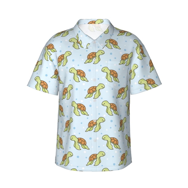 Fotbe Cartoon Sea Turtle Camisa Hawaiana para Hombre Unisex – Camisa Casual de Verano con Botones de Manga Corta de Algodón y Lino,X-Large