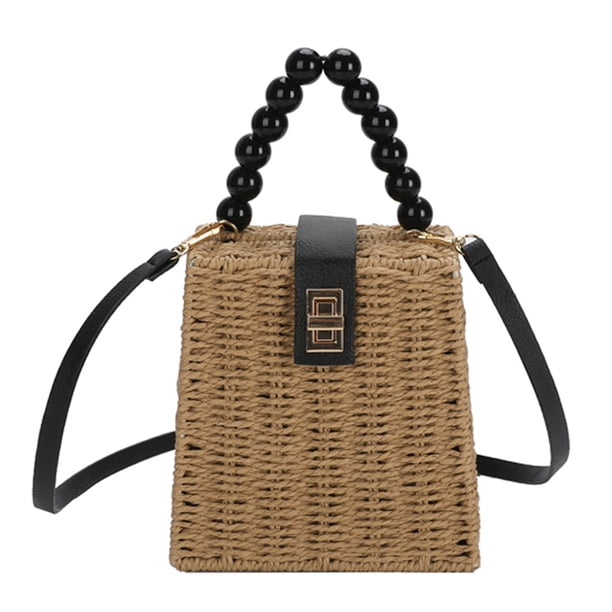 Bolso Bandolera Pearl Handheld Ladies Woven Bag Portable Summer Beach Bag (Khaki)