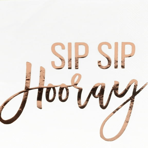 Koyal Wholesale Rose Gold Foil Lunch Napkins 6.5-Inch, Sip Sip Hooray, 50 PK, Shiny Metallic Party Supplies Decor