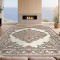 thumbnail image 2 of Design&I 8'x10' Washable Area Rug Snag-Free Floral Medallion With Sage Botanical Border Accents Vintage Distressed Refined for Dining Room, Large Office, Lounge, 2 of 7