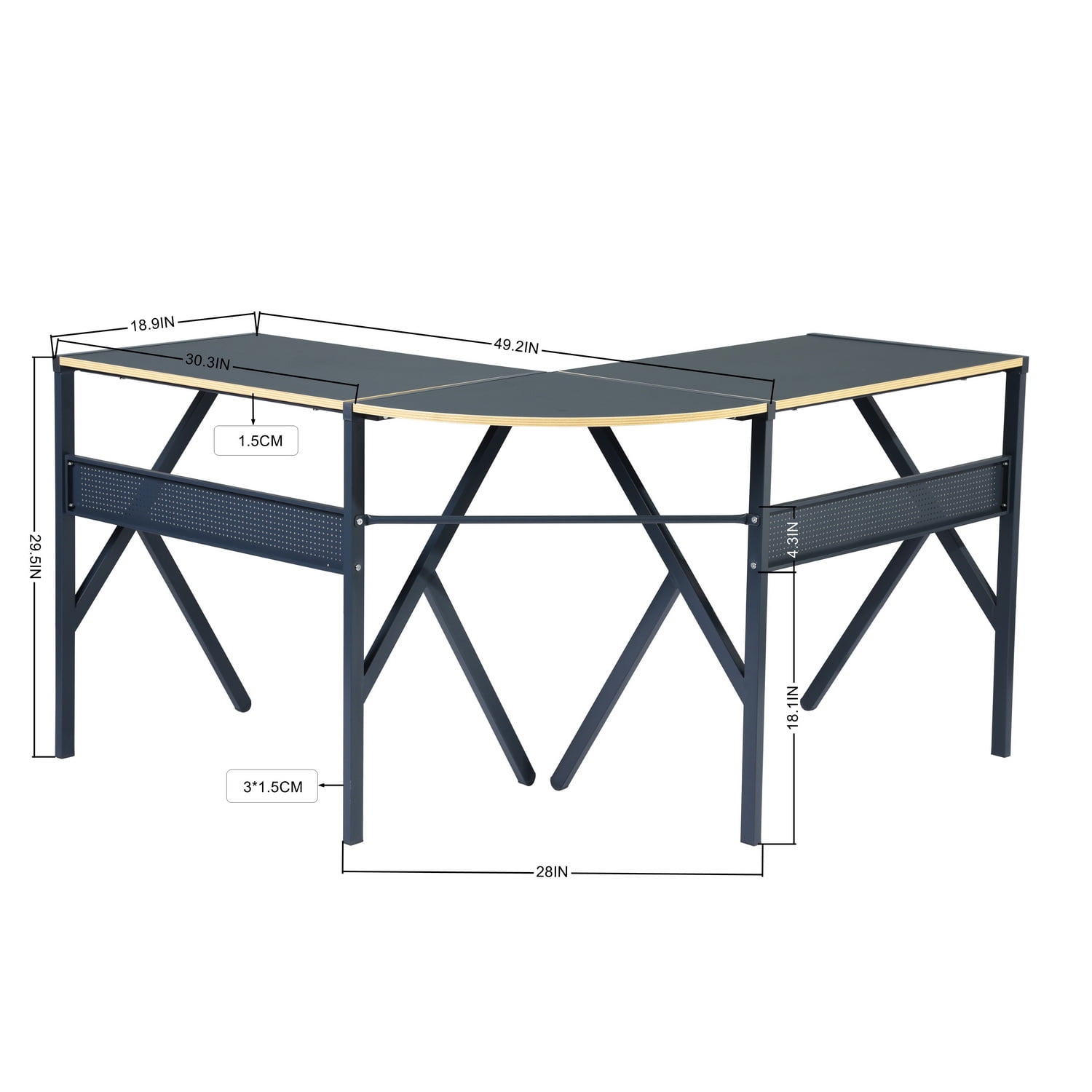 FurnitureR L Shaped Gaming Desk Computer Corner Desk Writing Desk Workstation Table for Home Office Study Notebook Navy Blue