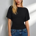 thumbnail image 2 of Cinched Waist Shirts for Women Short Dolman Sleeve Boat Neck Tops Lightweight Casual Blouses Modal Slim Fit Tunics Dressy Casual Outfits Business Trendy Tees Back Tie Bow Tops(Black,XL), 2 of 9