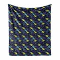 thumbnail image 1 of Nautical Soft Flannel Fleece Throw Blanket, Grunge Style Illustration of Shark Silhouettes, Cozy Plush for Indoor and Outdoor Use, 50" x 70", Indigo Multicolor, by Ambesonne, 1 of 5