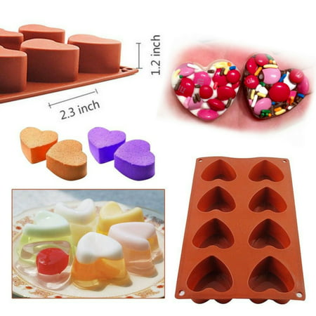 IC ICLOVER Vermilion 100% Food Grade Silicone Bakeware Cake Mold Baking Pan Heart Mold with 8 Cups for Baking Cakes Muffins Chocolate DIY Soap Xmas Christmas Day (Best Diy Food Christmas Gifts)