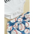 thumbnail image 6 of Wassery Baby Girls Summer Outfit Sets 6M 12M 18M 24M Infant Girls Jumpsuit Set White Short Sleeve Letter Print Romper + Baseball Print Shorts + Headband, 6 of 7