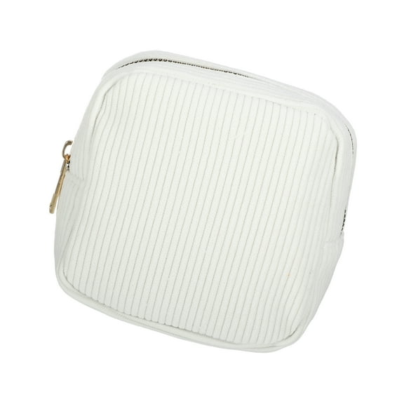 Vocoste Women Portable Solid Color Cosmetic Bag for Vacation Camping Gym Travel White Corduroy