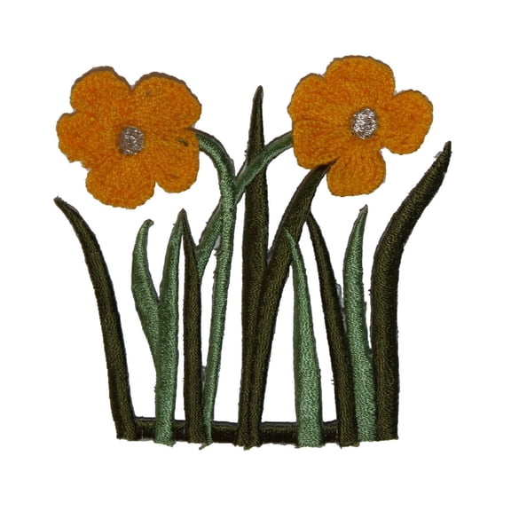 ID 6099 Orange Flower Bed Patch Garden Plant Bloom Embroidered Iron On Applique