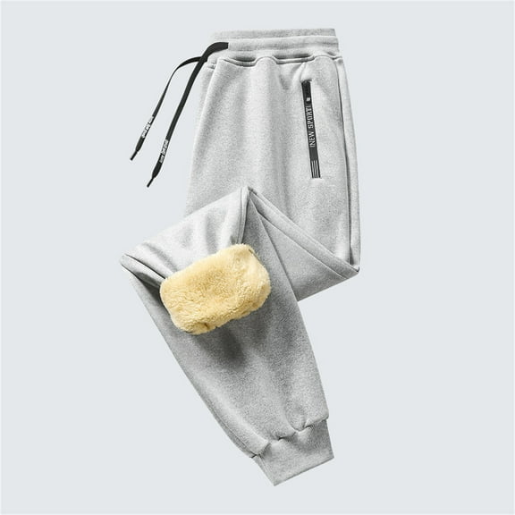 Men's Winter Sweatpants Sherpa Lined Pants (Light Gray XXXS)