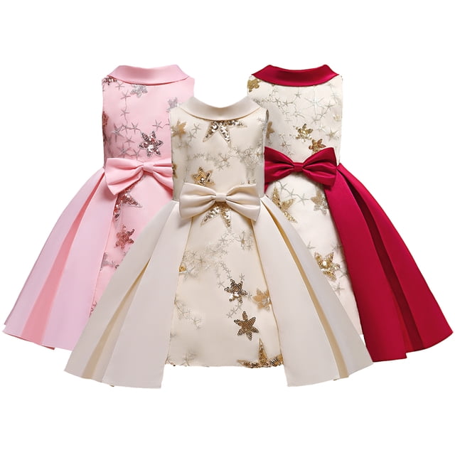 KYAIGUO Robe de Fête à Sequins pour Bébé Fille Robe de Mariage Fleurie Nœud Robe Sans Manches Tutu Princesse 2-10 Ans