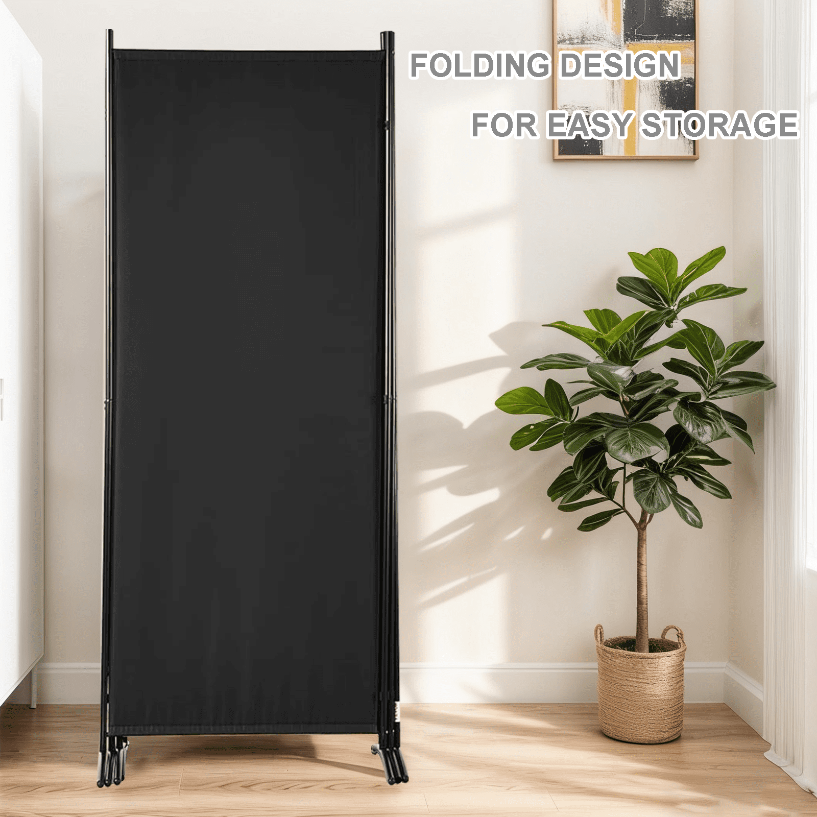 Gaildon 84”W×67”H 6-Pane Portable Folding Privacy Room divider, Black
