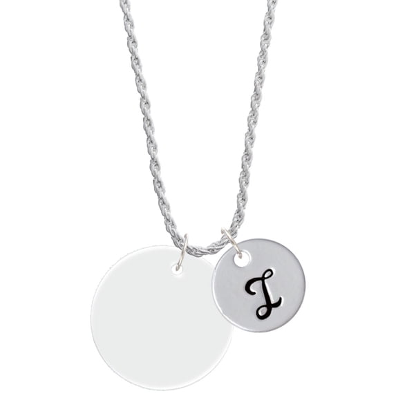 Delight Jewelry Acrylic 1 1/8" Disc Imitation Pearl Silvertone Script Initial Disc - I - Charm Necklace, 20"+3"