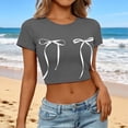 thumbnail image 2 of Womens T Shirts Crop Tops Basic Tees Casual Slim Fit Crew Neck Short Sleeve Tshirts Bow Print Blouses Breast Cancer Awareness Summer Trendy Dark Gray, 2 of 4